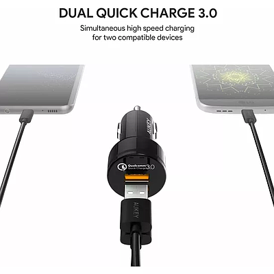 Charger Aukey Dual Port Car Charger with Quick Charge 3.0 Black