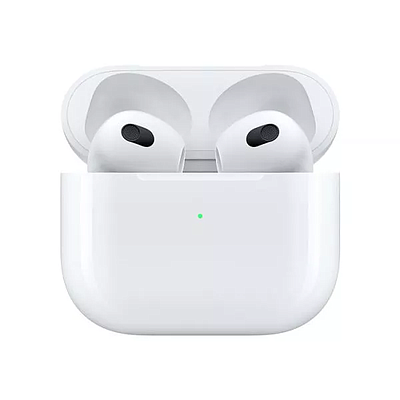 ყურსასმენი უსადენო Apple AirPods 3 with უსადენო დამტენი ტელეფონის ქეისი 2021 (MME73RU/A) თეთრი