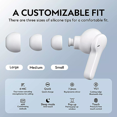 Bluetooth Earphone QCY T13 V5.1 True Wireless 4-Mic & ENC White