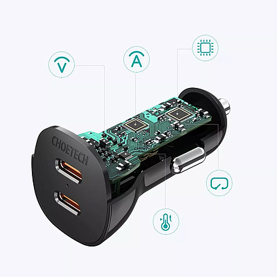 Car Charger Choetech TC0008 Dual C Ports PD 40W Black