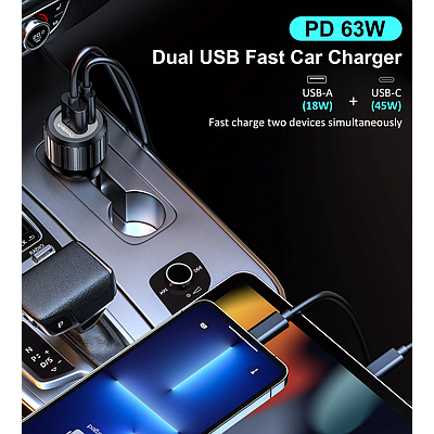 მანქანის დამტენი Choetech TC0010 63W Dual USB - შავი