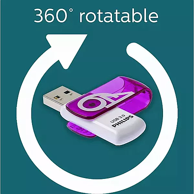 Flash Drive Philips 64GB USB 3.0 (FM64FD00B/00) - Purple