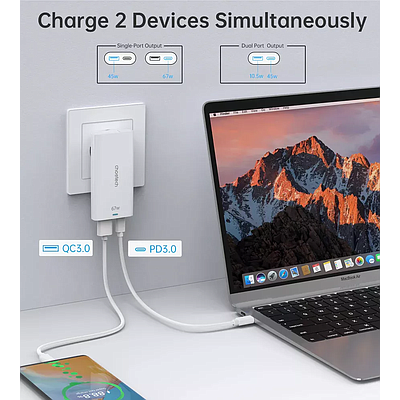 Wall Charger Choetech PD6011 67W Type-C And USB Type-A - White
