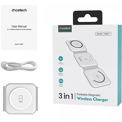 3 in 1 Foldable Magnetic Wireless Charger Choetech T588 15W - Gray