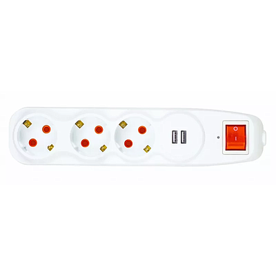 3-Way Power Strip Nilson with 2xUSB Ports (44134115) - White