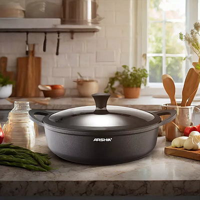 Granite Frying Pan With Lid Arshia CO498-3119 36cm 26509 Black